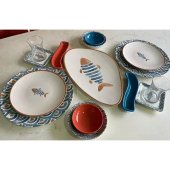 Keramika Koi Oval-Yuvarlak Desenli 15 Parça 2 Kişilik Seramik Kahvaltı Takımı Çok Renkli