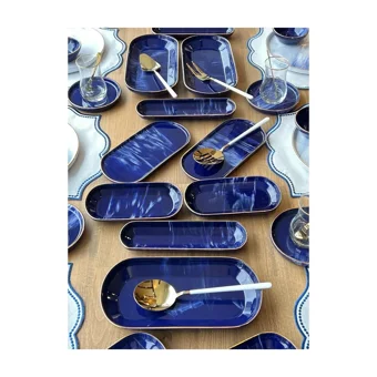 Rossev Blue Wind Desenli 99 Parça 12 Kişilik Stoneware Kahvaltı Takımı Beyaz-Lacivert