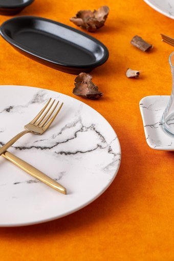 Acar Marble Desenli 23 Parça 6 Kişilik Stoneware Kahvaltı Takımı Siyah
