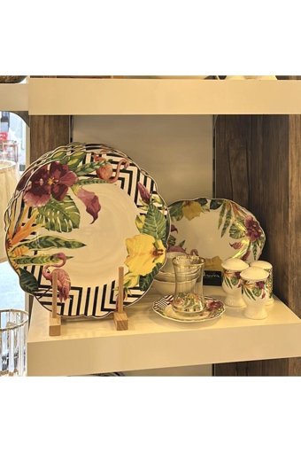 Lotus O061 Desenli 42 Parça 6 Kişilik Bone China Kahvaltı Takımı Beyaz