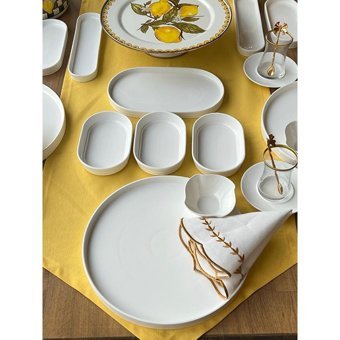 Rossev Pure Desenli 55 Parça 6 Kişilik Porselen Kahvaltı Takımı Beyaz