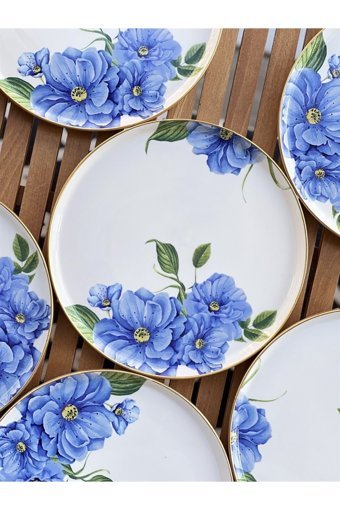 Onedekor Lüks Ocean Desenli 6 Kişilik Seramik Kahvaltı Takımı Mavi