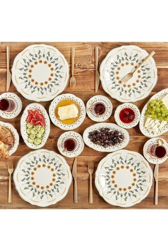 Bella Maison Adelina Yuvarlak Desenli 26 Parça 6 Kişilik Stoneware Kahvaltı Takımı Yeşil