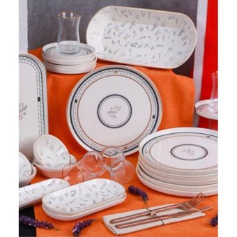 Acar Sofia 12213 Yuvarlak Desenli 31 Parça Stoneware Kahvaltı Takımı Beyaz