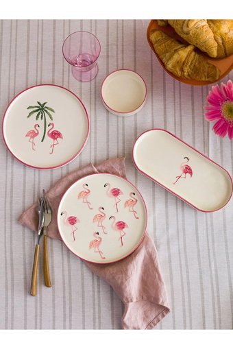 Lc Waikiki Flamingo Desenli 10 Parça 4 Kişilik Seramik Kahvaltı Takımı Beyaz-Pembe