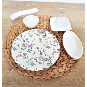 Keramika Flowers Oval-Yuvarlak Desenli 27 Parça 6 Kişilik Kahvaltı Takımı Çok Renkli