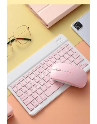 UK Apple iPad Air 5.nesil Uyumlu Bluetooth Klavye Mouse Set - Pembe