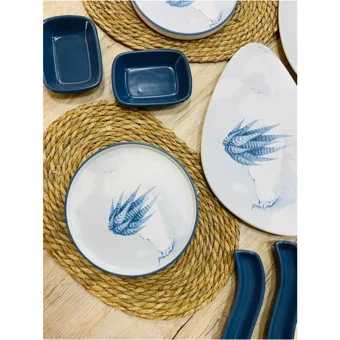 Pembiş Mutfağım Blue Magic Desenli 14 Parça 6 Kişilik Stoneware Kahvaltı Takımı Beyaz-Mavi
