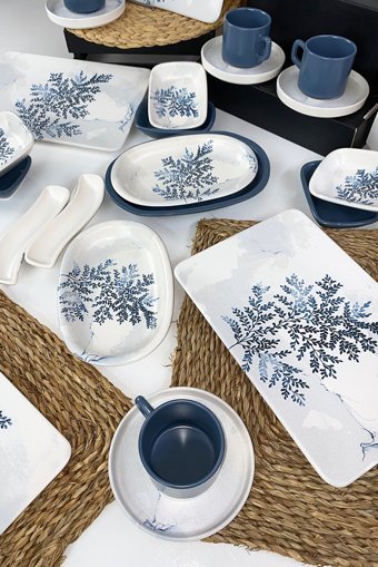 Keramika Blue Magic Siera 19862 Kare Desenli 29 Parça 6 Kişilik Seramik Kahvaltı Takımı Beyaz-Mavi