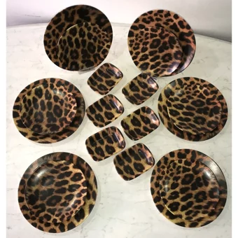 Keramika Leopar Yuvarlak Desenli 18 Parça 6 Kişilik Seramik Kahvaltı Takımı Çok Renkli