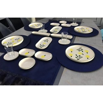 Bleble Home Limon Yuvarlak Desenli 22 Parça 4 Kişilik Seramik Kahvaltı Takımı Beyaz