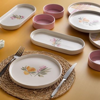 Schafer Sunny Pembe02 Desenli 10 Parça 4 Kişilik Seramik Kahvaltı Takımı Çok Renkli