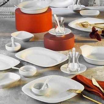 Porland Paloma Desenli 37 Parça 6 Kişilik Porselen Kahvaltı Takımı Beyaz