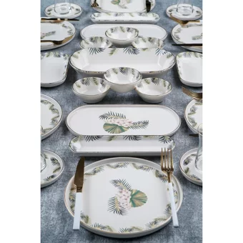 Acar Arizona Yuvarlak Desenli 31 Parça 6 Kişilik Stoneware Kahvaltı Takımı Beyaz