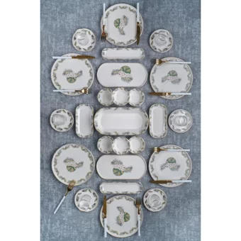 Acar Arizona Yuvarlak Desenli 31 Parça 6 Kişilik Stoneware Kahvaltı Takımı Beyaz