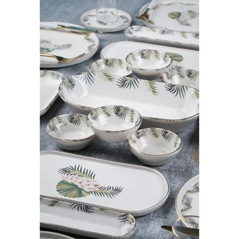 Acar Arizona Yuvarlak Desenli 31 Parça 6 Kişilik Stoneware Kahvaltı Takımı Beyaz