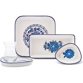 Karaca Fresia Dikdörtgen-Kare-Oval Desenli 24 Parça 6 Kişilik Stoneware Seramik Kahvaltı Takımı Beyaz