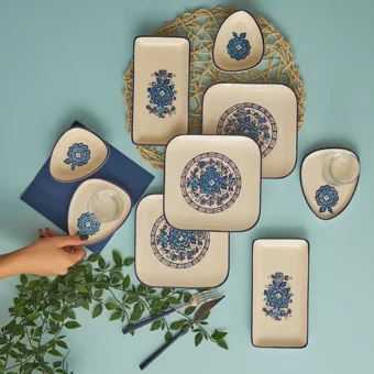 Karaca Fresia Dikdörtgen-Kare-Oval Desenli 24 Parça 6 Kişilik Stoneware Seramik Kahvaltı Takımı Beyaz