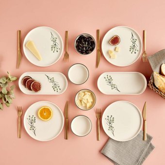 Bella Maison Green Yuvarlak Desenli 10 Parça 4 Kişilik Seramik Kahvaltı Takımı Yeşil