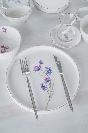 Acar Story Flora Yuvarlak Desenli 45 Parça 6 Kişilik Porselen Kahvaltı Takımı Beyaz