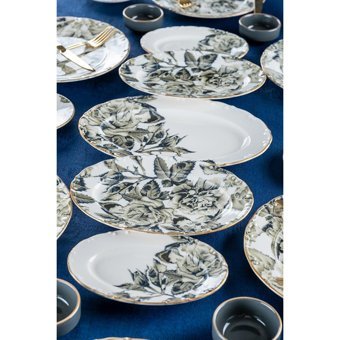 Acar Felix Oval Desenli 27 Parça 6 Kişilik Porselen Kahvaltı Takımı Çok Renkli