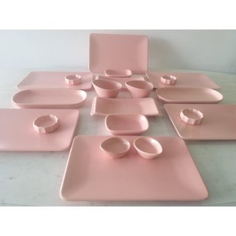 Keramika Mat Kare 20 Parça 6 Kişilik Seramik Kahvaltı Takımı Pembe