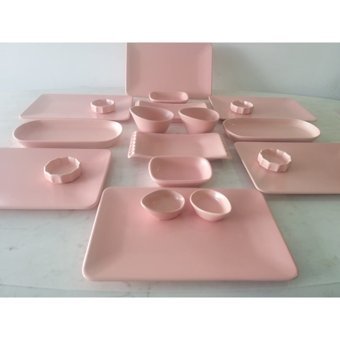Keramika Mat Kare 20 Parça 6 Kişilik Seramik Kahvaltı Takımı Pembe