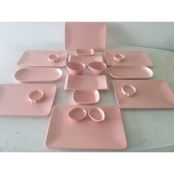 Keramika Mat Kare 20 Parça 6 Kişilik Seramik Kahvaltı Takımı Pembe