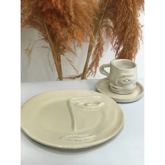 Merve Tasarım Ceramic Yüz Model 4 Kişilik Seramik Kahvaltı Takımı Beyaz