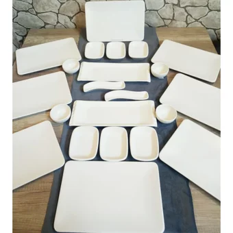 Keramika Siera Kare Desenli 22 Parça 8 Kişilik Seramik Kahvaltı Takımı Beyaz