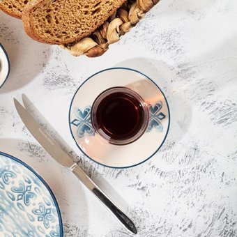 Blue Branch Desenli Yuvarlak Desenli 24 Parça 6 Kişilik Stoneware Kahvaltı Takımı Mavi