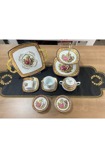 Öy Elisam Antiksel Desenli 24 Parça 6 Kişilik Porselen Kahvaltı Takımı Çok Renkli