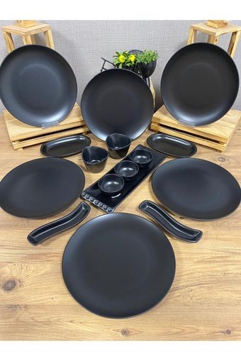 Keramika Mat 16 Parça 6 Kişilik Seramik Kahvaltı Takımı Siyah