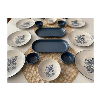 Keramika Blue Magic Desenli 14 Parça 6 Kişilik Seramik Kahvaltı Takımı Beyaz-Mavi