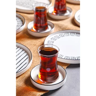 Kitchen Life Stackable Siosavior Desenli 18 Parça 6 Kişilik Seramik Kahvaltı Takımı Beyaz-Siyah