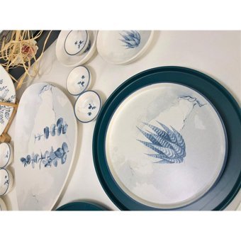 Keramika Blue Oval-Yuvarlak Desenli 24 Parça 6 Kişilik Seramik Kahvaltı Takımı Beyaz-Mavi