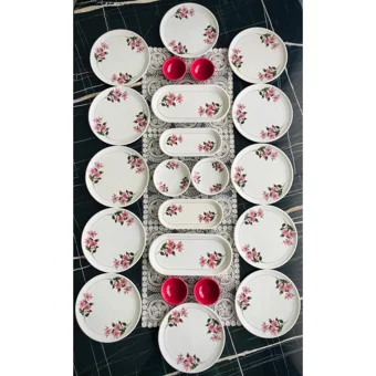 Venüs Home Decoratıon Kar Çiçeği Desenli 22 Parça 12 Kişilik Seramik Kahvaltı Takımı Fuşya