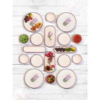 Çavdar Group Çiçek Yuvarlak Desenli 18 Parça 4 Kişilik Seramik Kahvaltı Takımı Mor