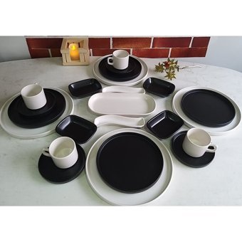 Keramika Stackable Yuvarlak 23 Parça 4 Kişilik Seramik Kahvaltı Takımı Beyaz-Siyah
