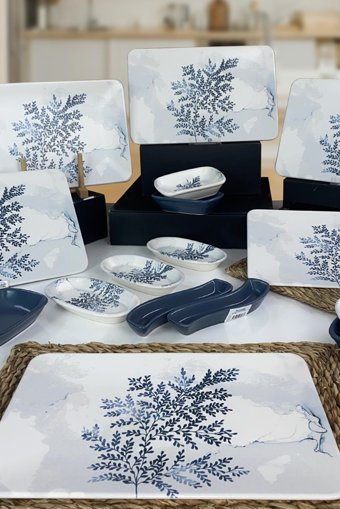 Keramika Blue Magic Siera Yuvarlak Desenli 17 Parça 6 Kişilik Seramik Kahvaltı Takımı Beyaz-Mavi