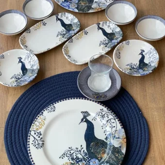 Desi Concept Valery Yuvarlak Desenli 26 Parça 6 Kişilik Stoneware Kahvaltı Takımı Beyaz-Mavi