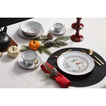 Porland Caribou Desenli 42 Parça 6 Kişilik Porselen Kahvaltı Takımı Çok Renkli
