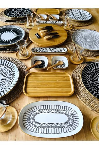 Casa De Bella Desenli Oval Desenli 45 Parça 6 Kişilik Stoneware Kahvaltı Takımı Kahverengi