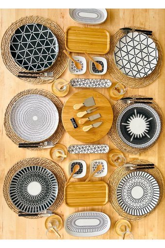 Casa De Bella Desenli Oval Desenli 45 Parça 6 Kişilik Stoneware Kahvaltı Takımı Kahverengi