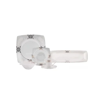 Karaca Fine Pearl Barok Kare Desenli 26 Parça 6 Kişilik Fine Pearl Kahvaltı Takımı Beyaz