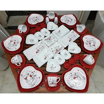 Keramika Peri Masalı Desenli 46 Parça 6 Kişilik Seramik Kahvaltı Takımı Beyaz-Pembe