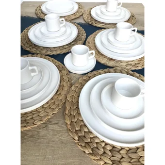 Gulhanile Mat Beyaz Yuvarlak 24 Parça 6 Kişilik Seramik Kahvaltı Takımı Beyaz