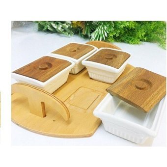Kardelen Home Krd 9968 Kare 9 Parça Ahşap Kahvaltı Takımı Beyaz-Kahverengi