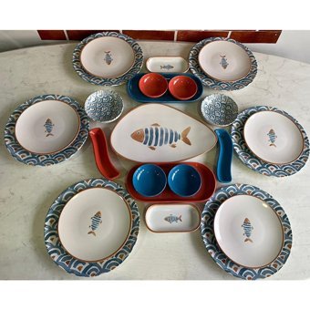 Keramika Koi Oval-Yuvarlak Desenli 25 Parça 6 Kişilik Seramik Kahvaltı Takımı Çok Renkli