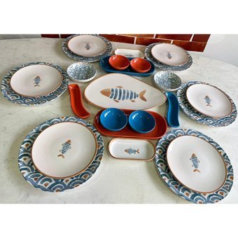 Keramika Koi Oval-Yuvarlak Desenli 25 Parça 6 Kişilik Seramik Kahvaltı Takımı Çok Renkli